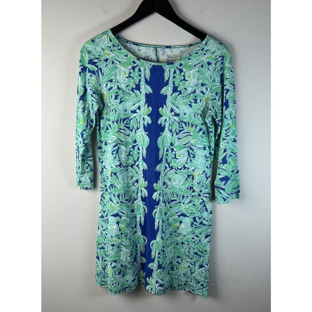 Lilly Pulitzer Dress Womens Small style Kola Bear Green Topical 3/4 sleeves